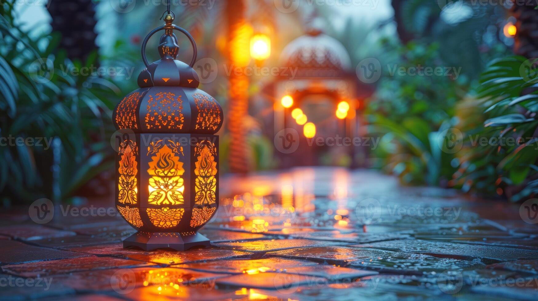 ai generato ai generativo foto di un' Ramadan lanterna nel strade