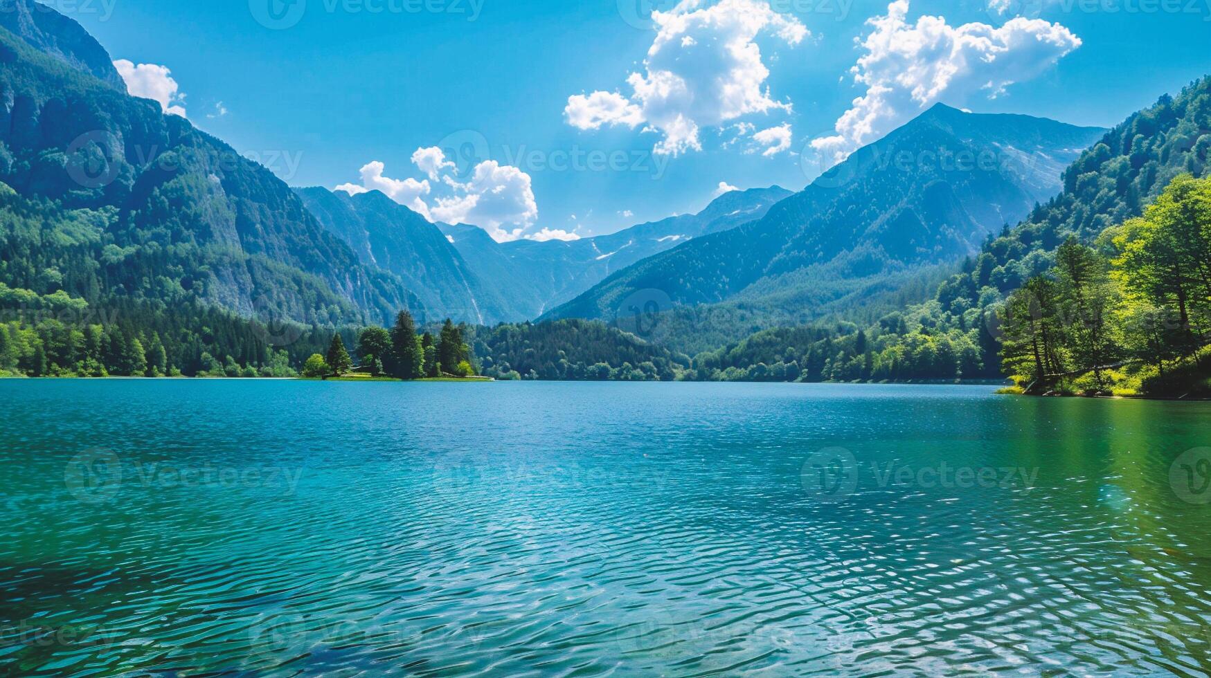 ai generato idilliaco estate Visualizza di lago foto