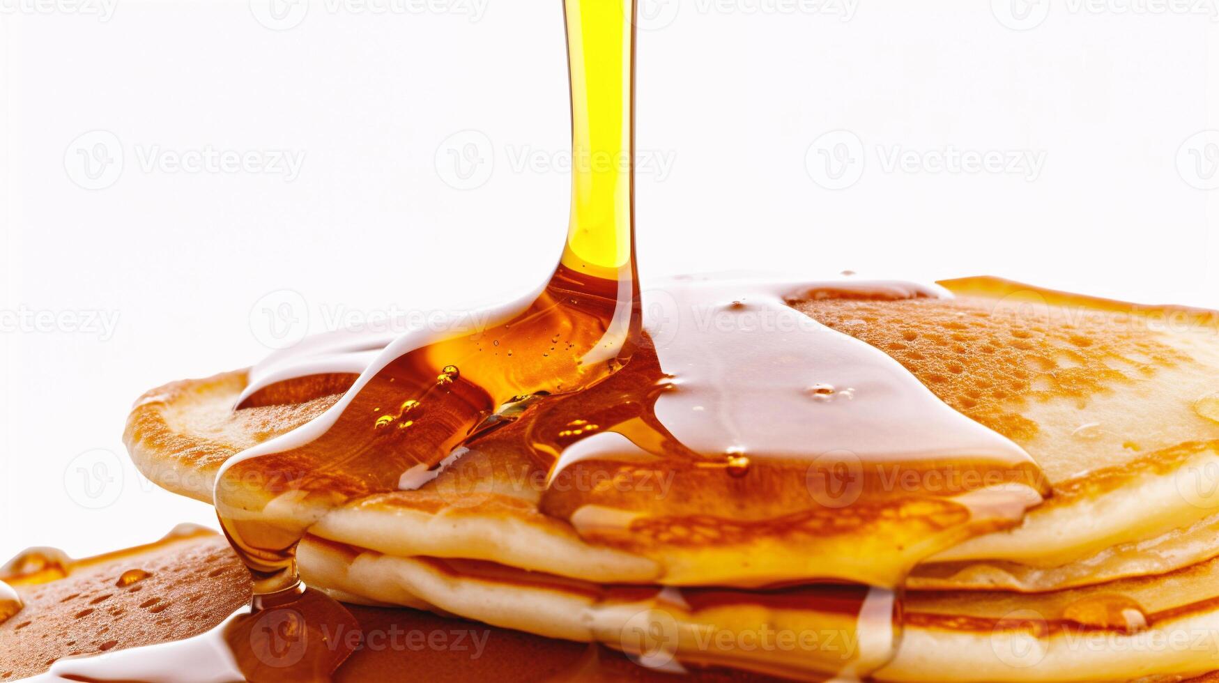 ai generato Pancakes con miele su un' bianca sfondo foto