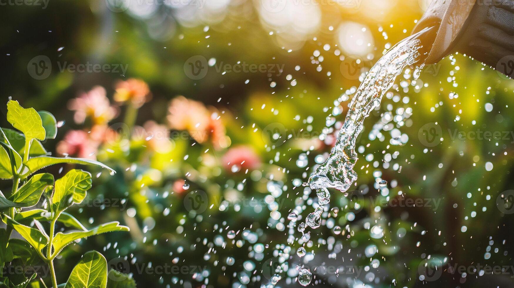 ai generato irrigazione il giardino con bokeh sfondo foto