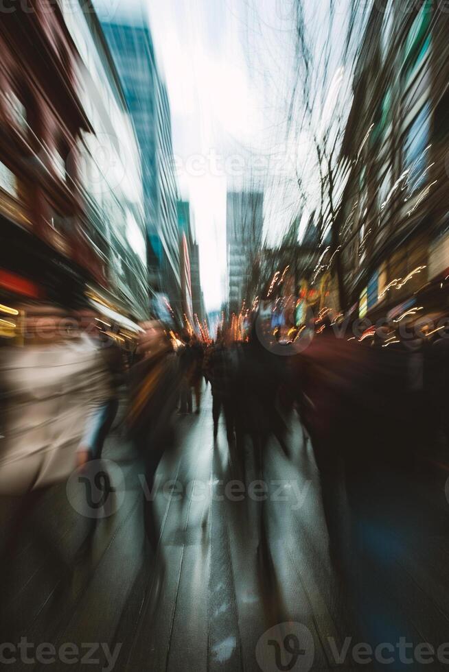 ai generato persone a piedi nel il strada foto