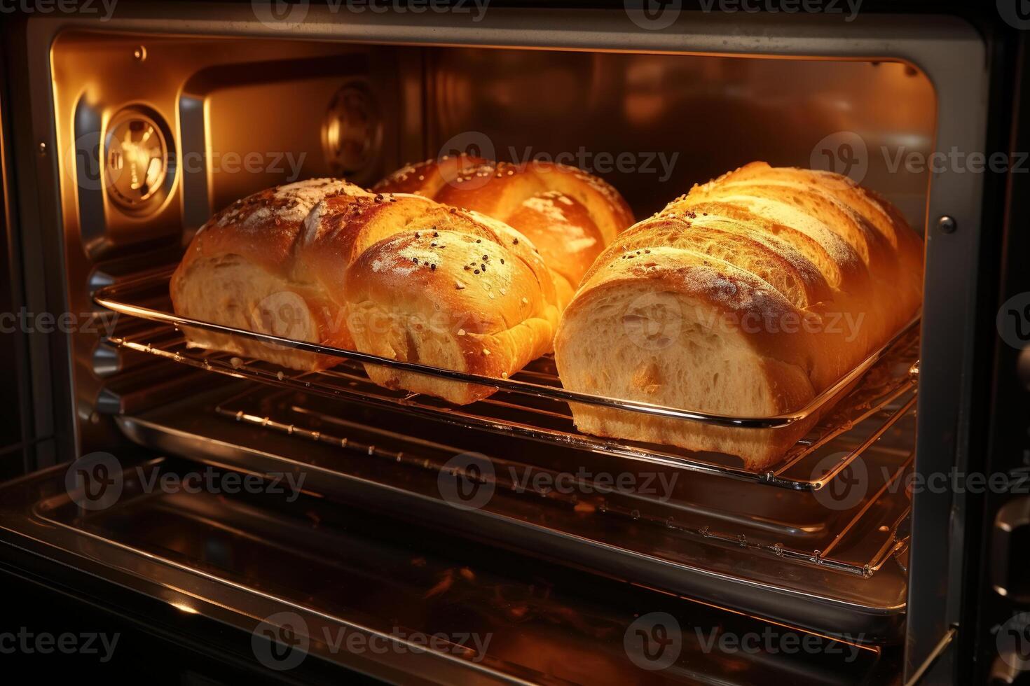 ai generato fresco pane al forno nel forno, fatti in casa cottura al forno pasticcini foto