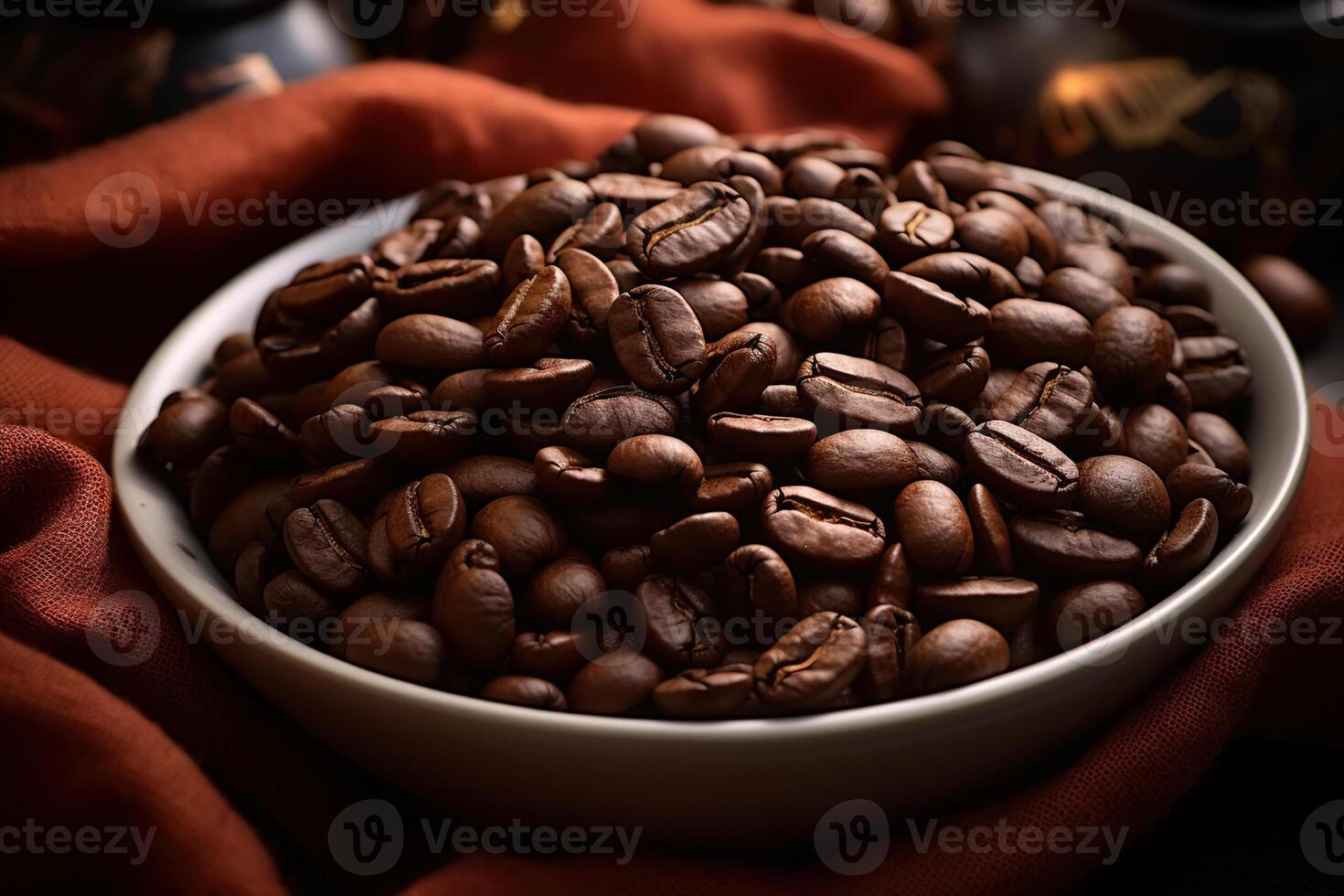 ai generato Marrone caffè fagioli nel un' tazza, avvicinamento foto