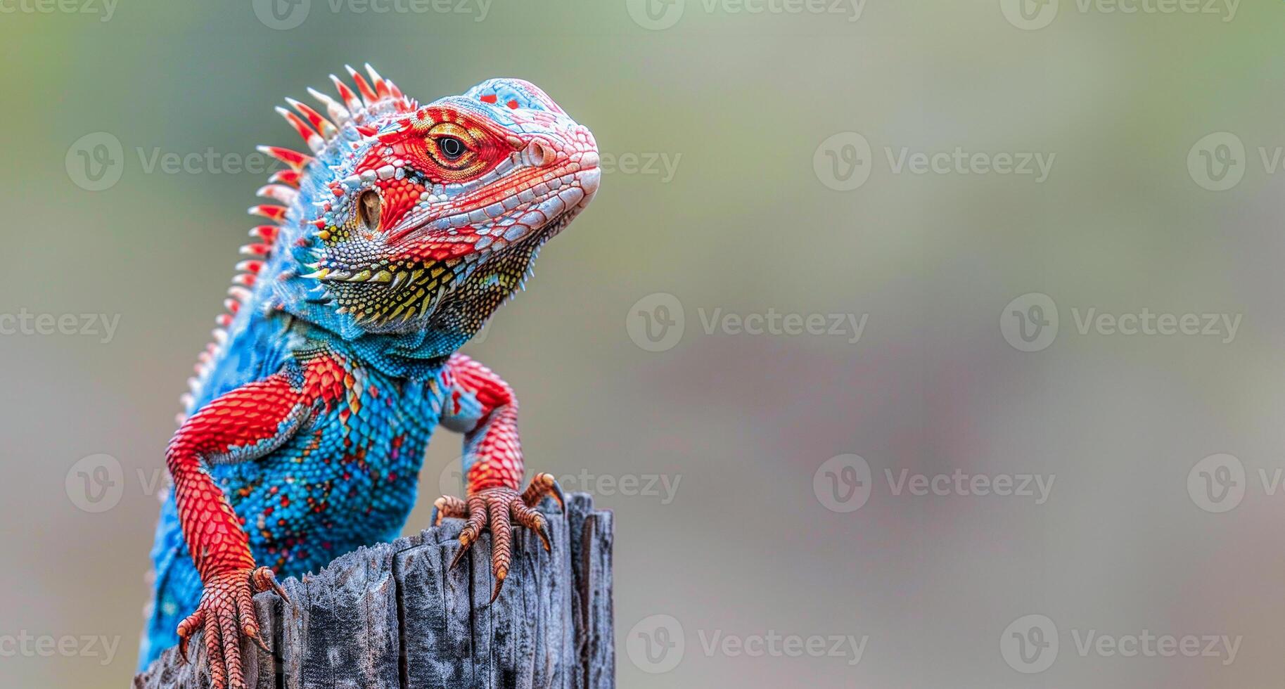 ai generato colorato pantera camaleonte arroccato su un' ceppo foto