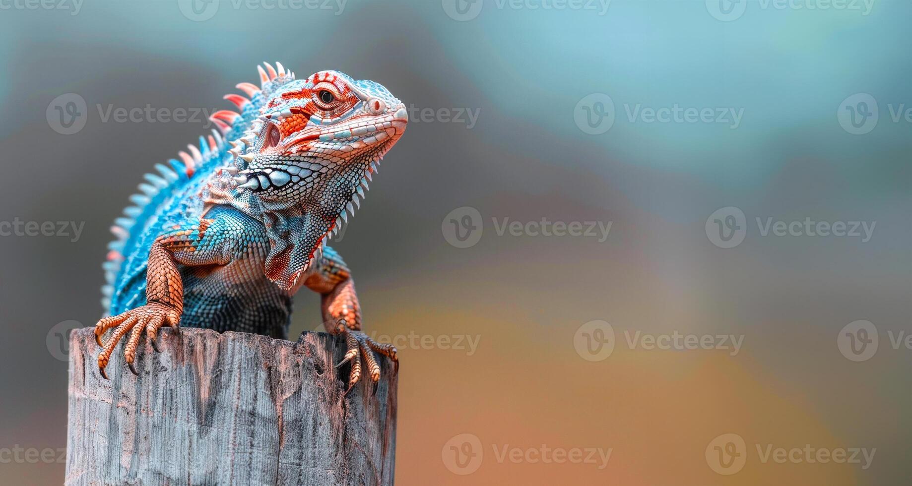 ai generato colorato pantera camaleonte arroccato su un' ceppo foto