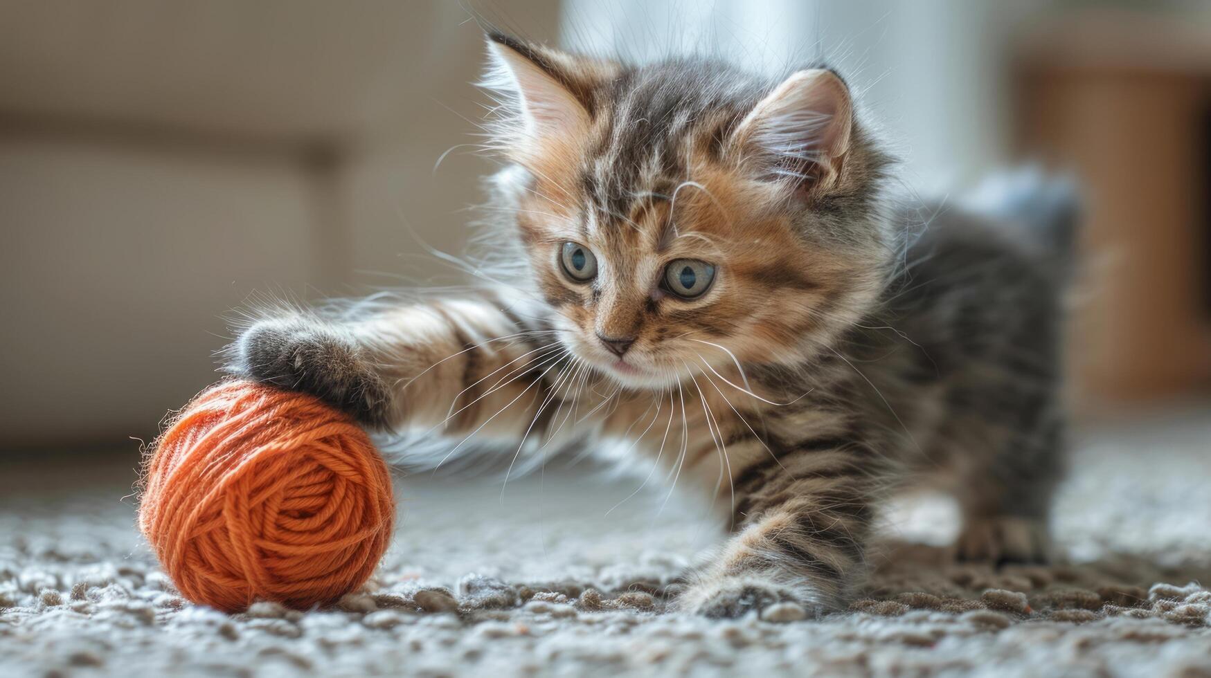 ai generato gattino giocando con palla di filato foto