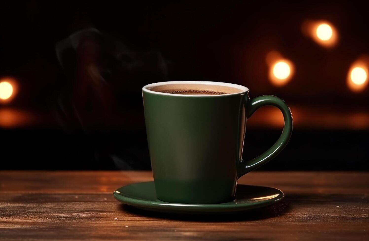 ai generato no logo, no testo, vuoto tazza di caffè su di legno tavolo senza testo foto