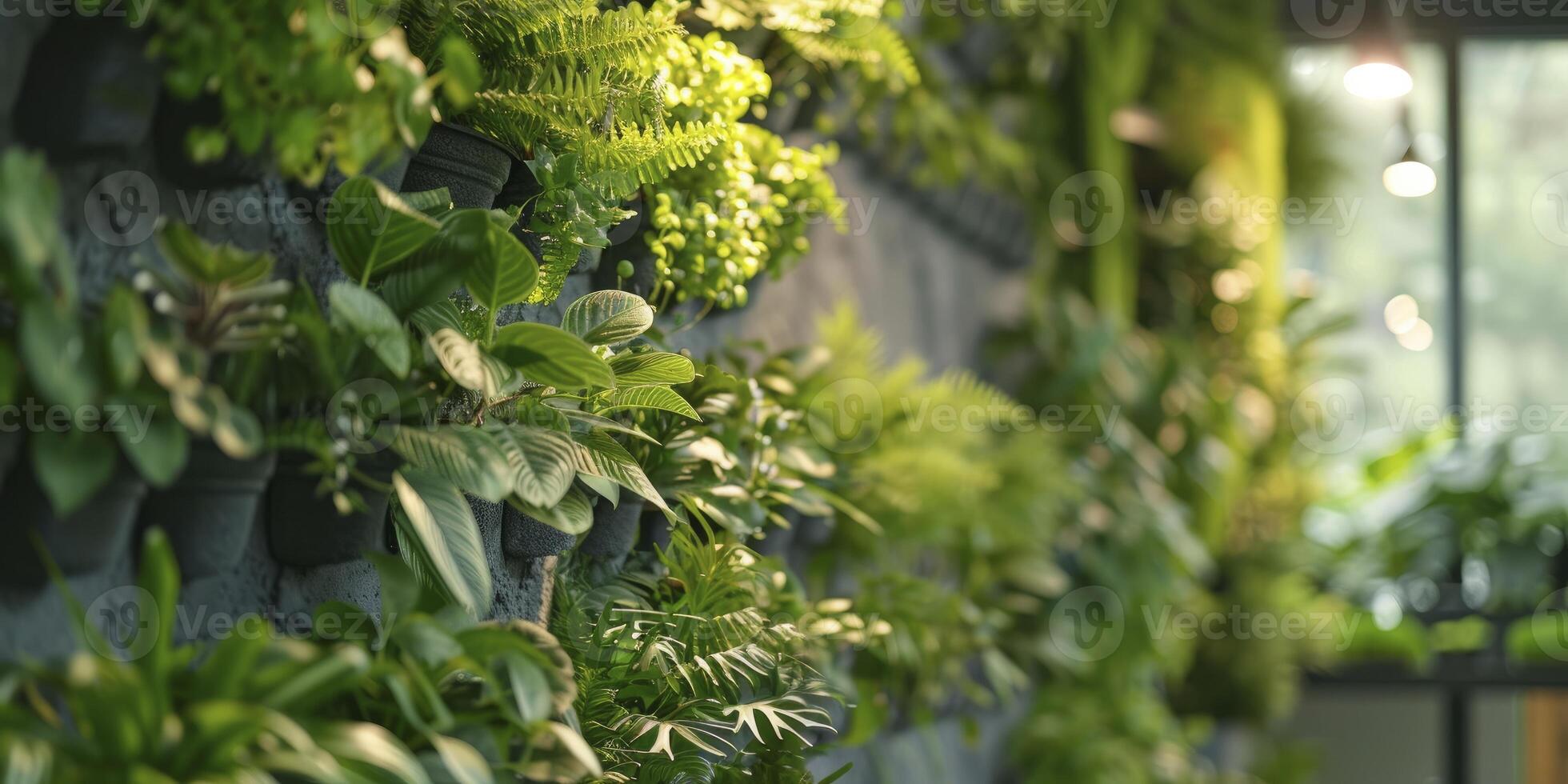 ai generato posto di lavoro armonia, verde impianti portando natura in casa foto