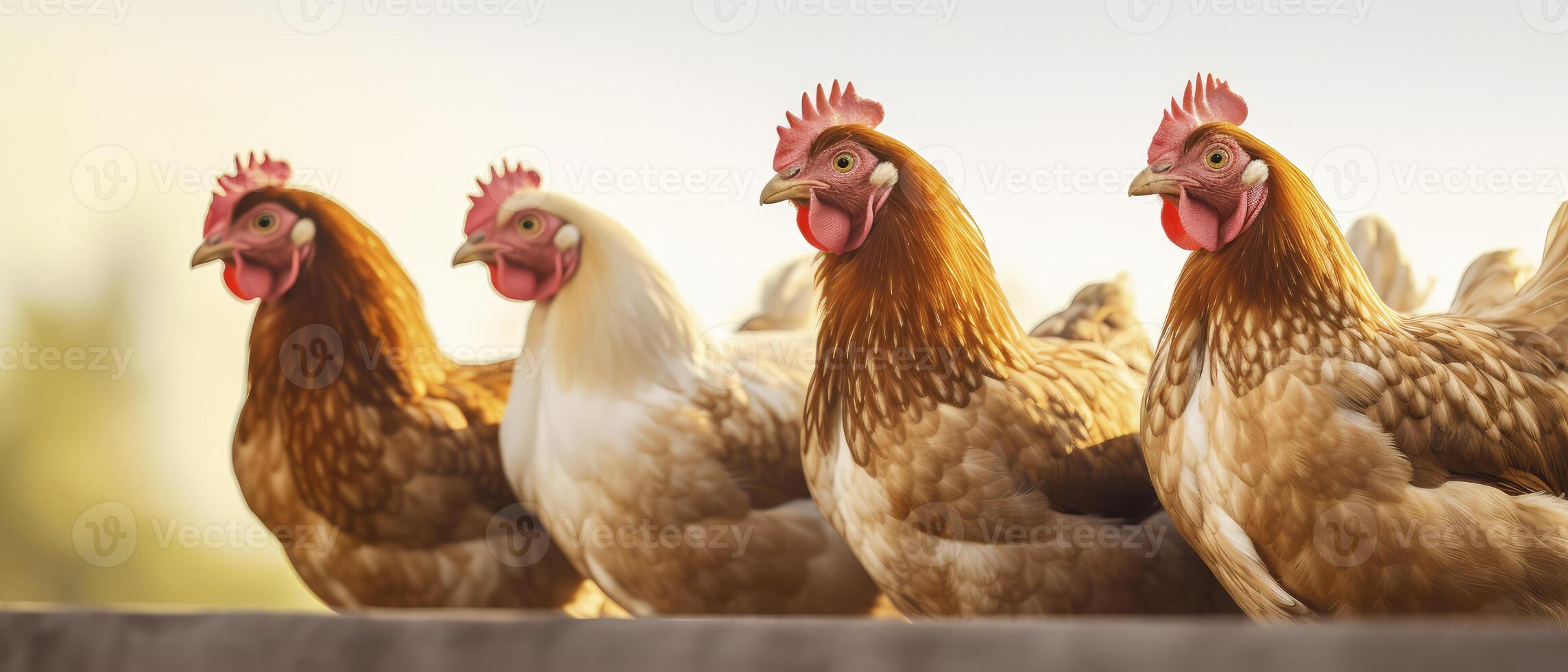 ai generato gruppo di polli in piedi insieme foto