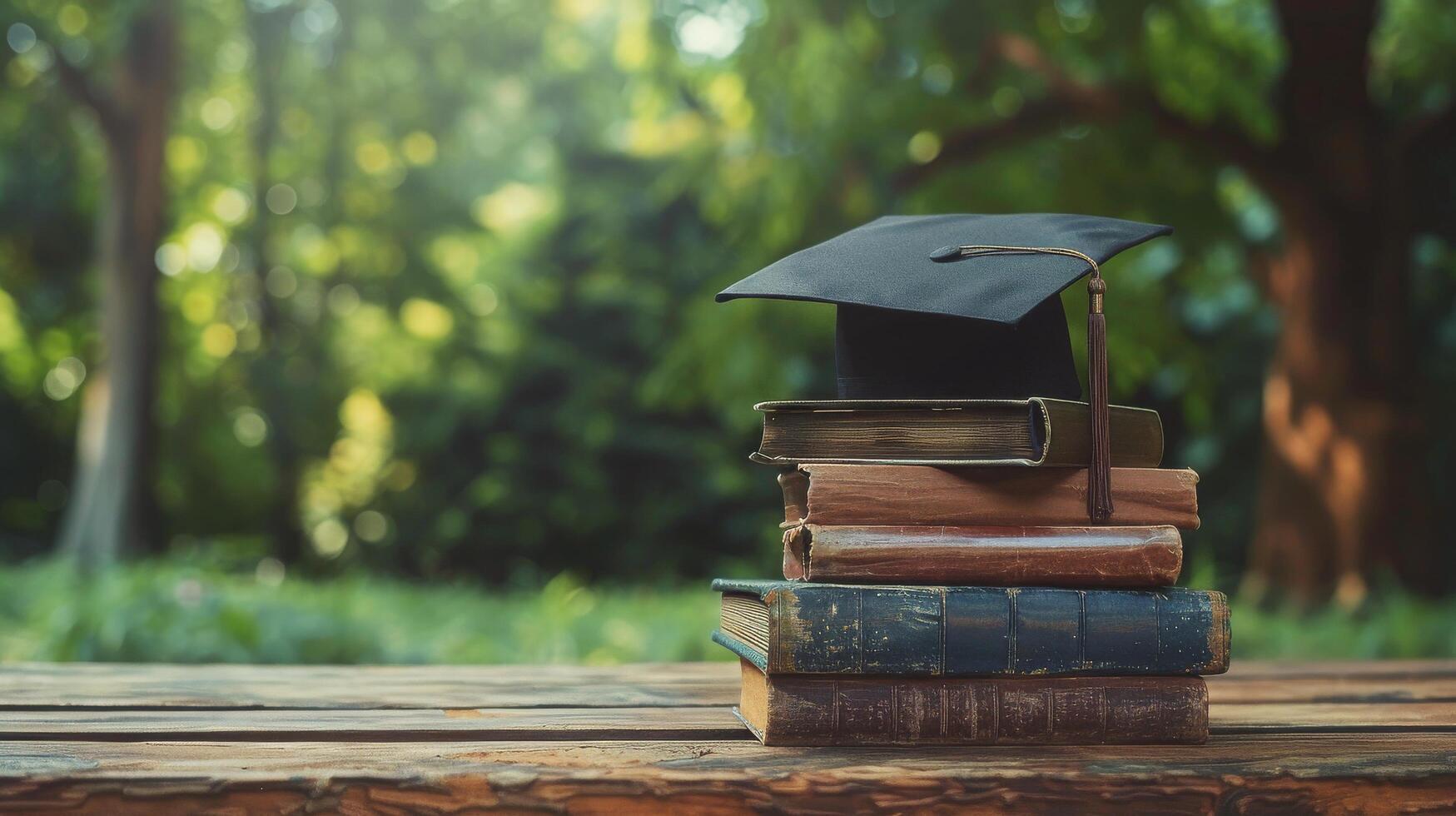 ai generato pila di libri con la laurea berretto foto