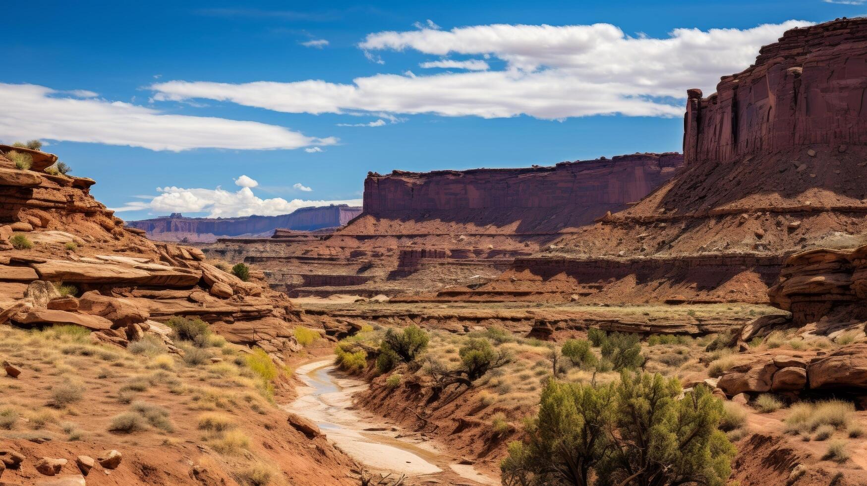 ai generato deserto pavimento con hoodoos e butte foto