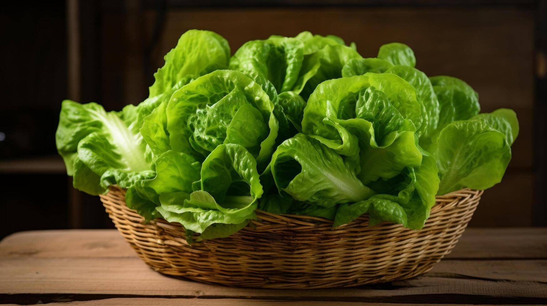 ai generato abbondante cestino di croccante, verde lattuga foto