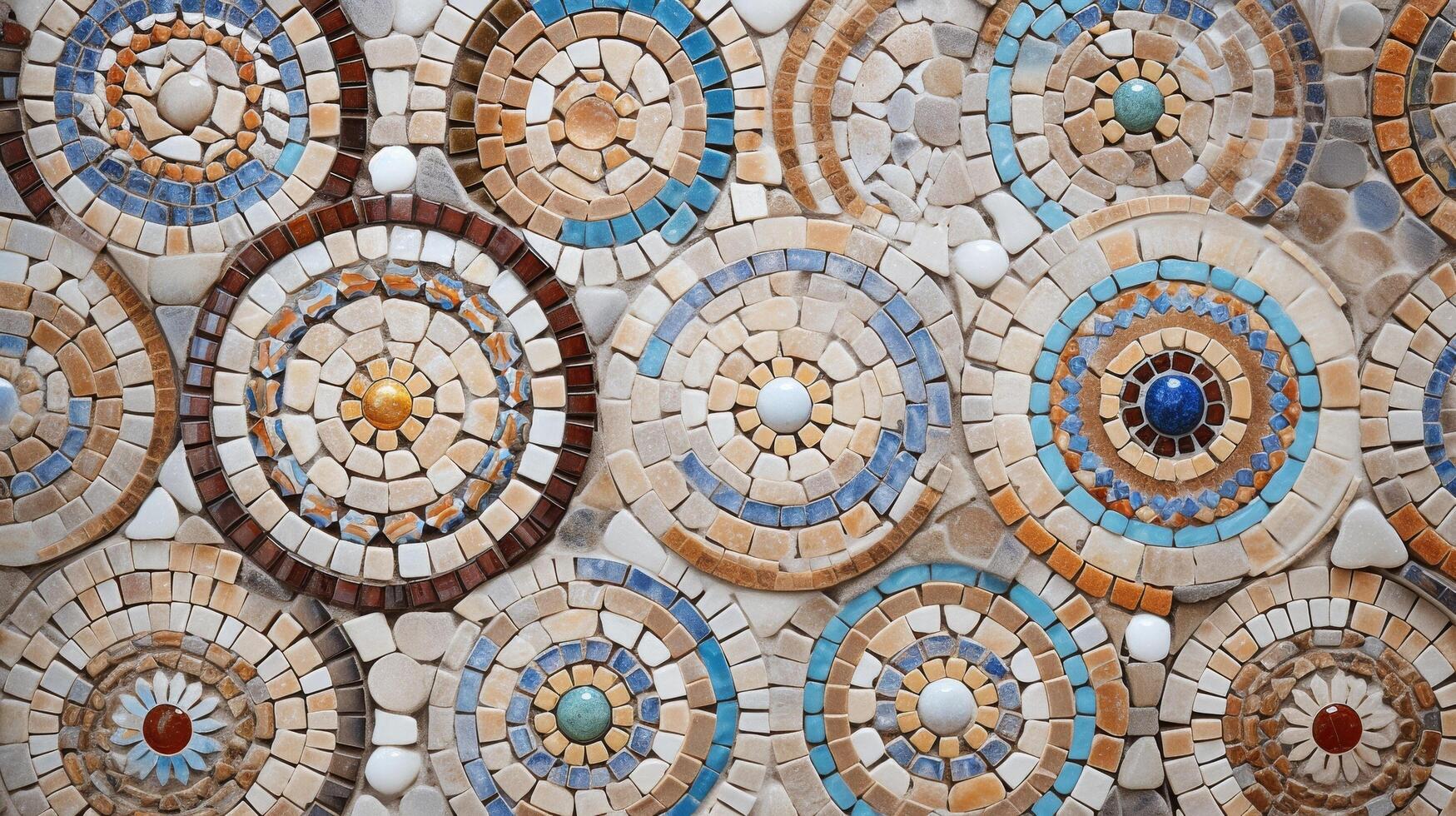 ai generato un' dettagliato Immagine di un' colorato e geometrico ceramica piastrella mosaico con un' strutturato superficie foto