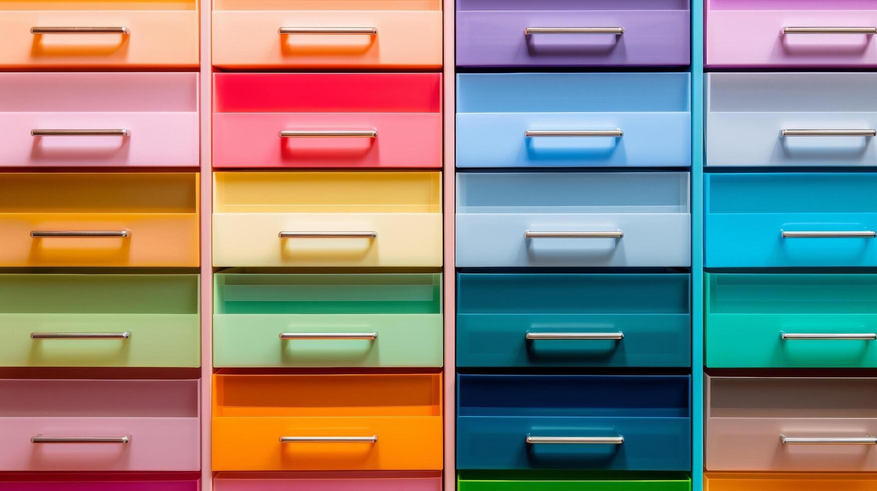 ai generato un' bianca sfondo è decorato con ufficio forniture nel diverso colori e forme foto