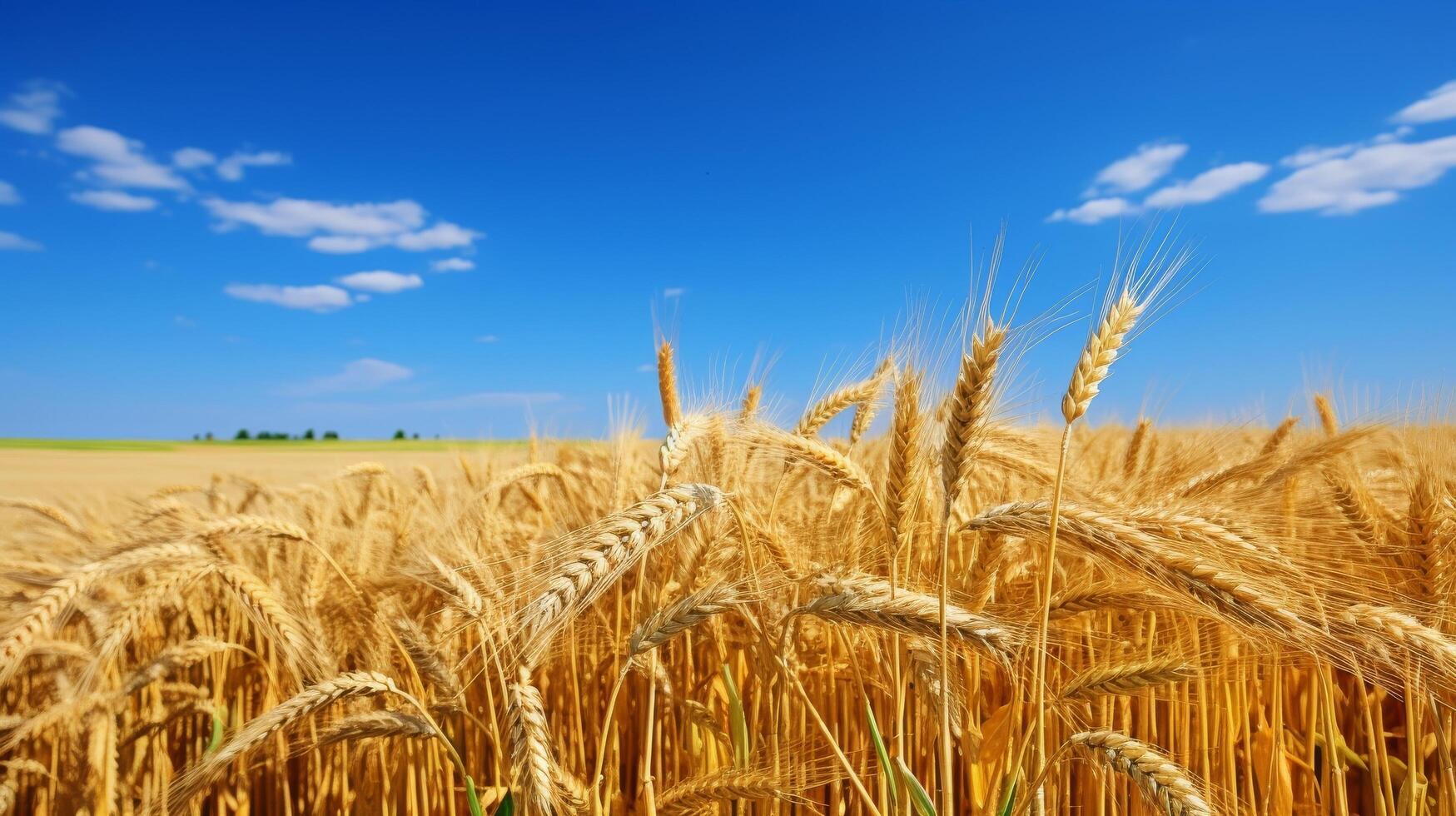 ai generato d'oro Grano campo maturo e pronto per raccogliere foto