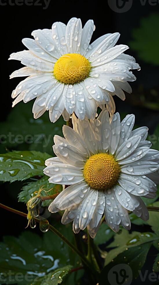 ai generato margherita fiore bianca petali e giallo pistilli fioritura foto