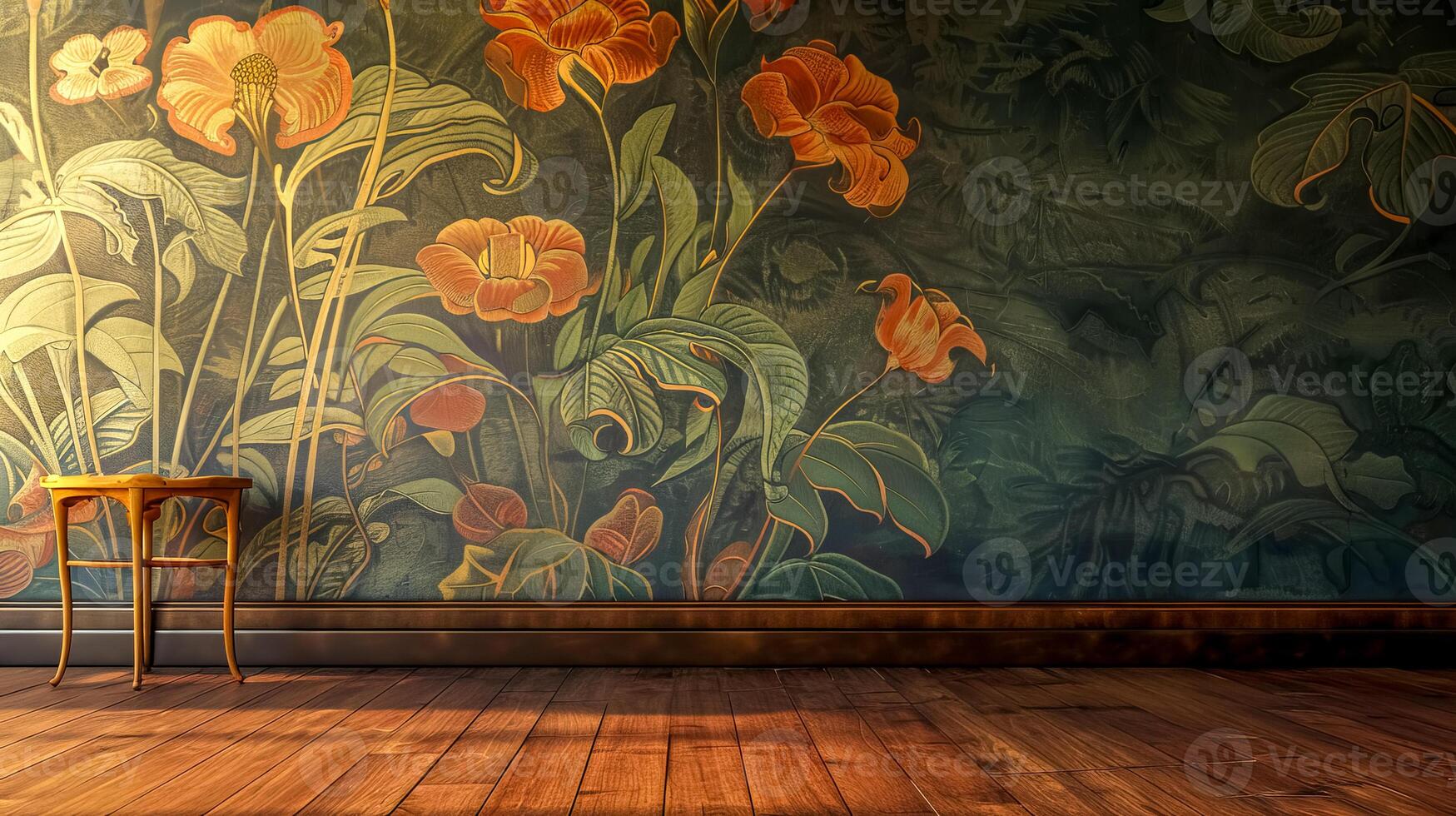ai generato Vintage ▾ floreale sfondo con rustico di legno sgabello foto
