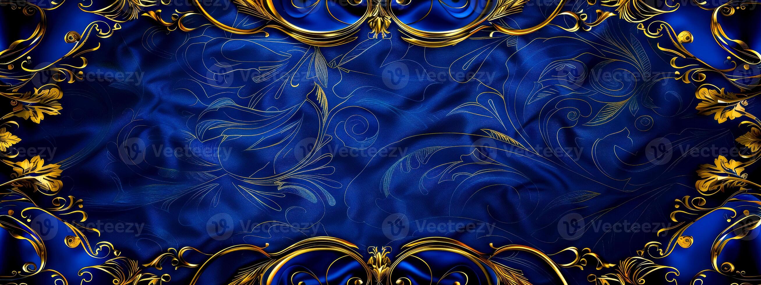 ai generato elegante blu e oro floreale modello sfondo foto