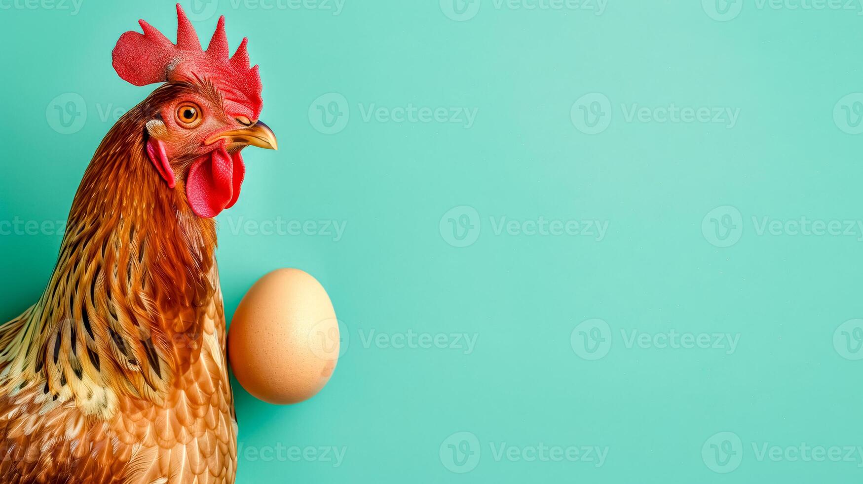 ai generato orgoglioso gallina con fresco uovo su alzavola sfondo foto