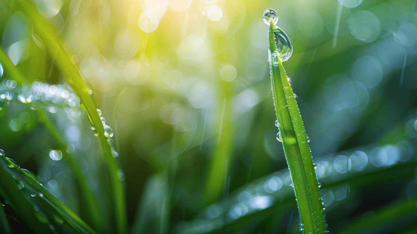 ai generato acqua goccioline su lama di erba foto