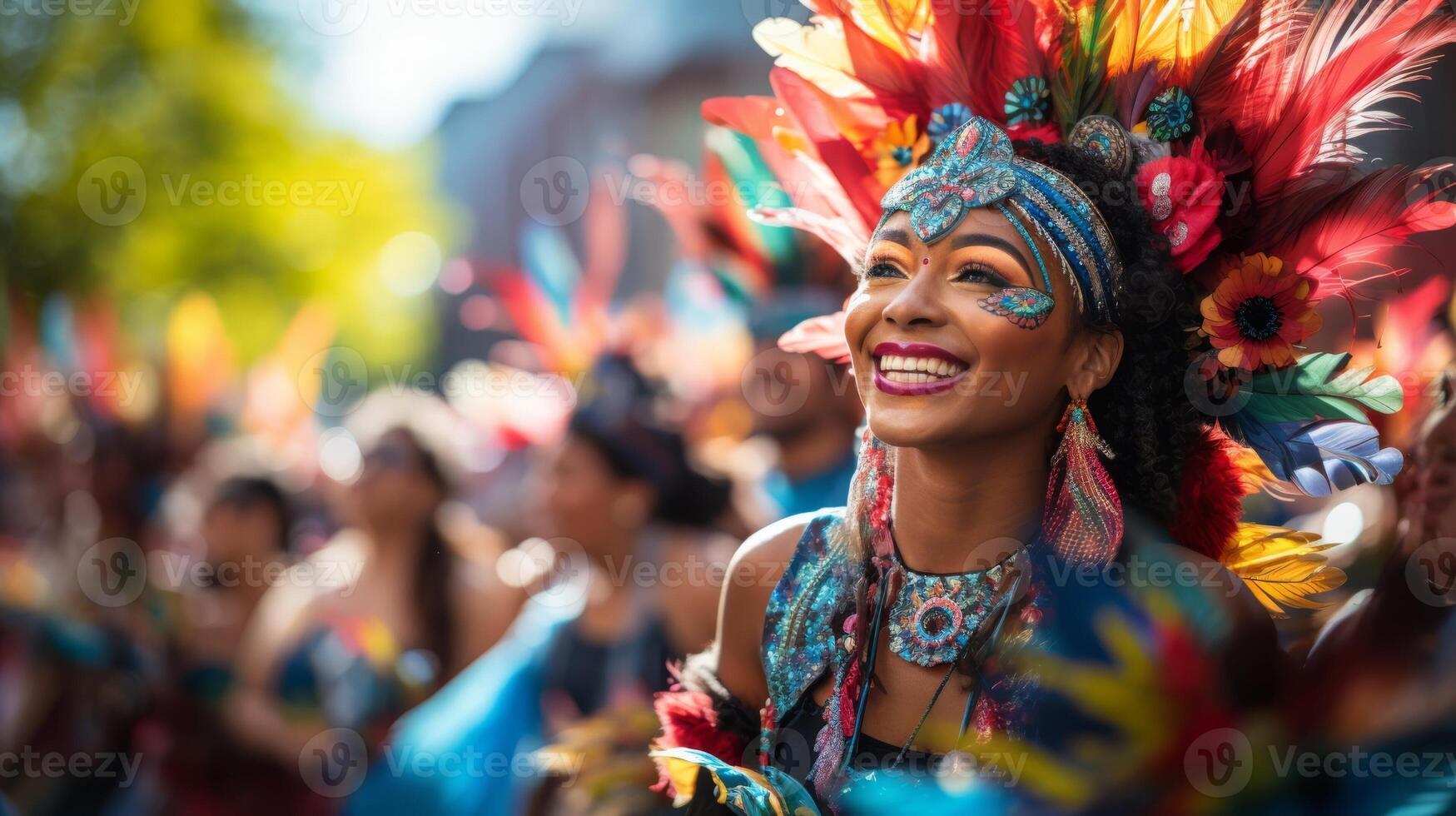 ai generato vivace strada Festival con culturale spettacoli e mestieri foto