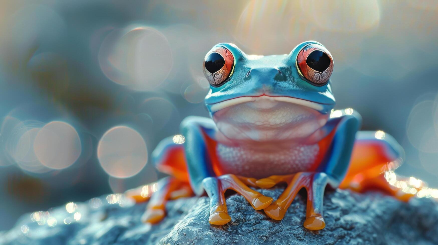 ai generato giallo rana seduta su superiore di giallo parete foto