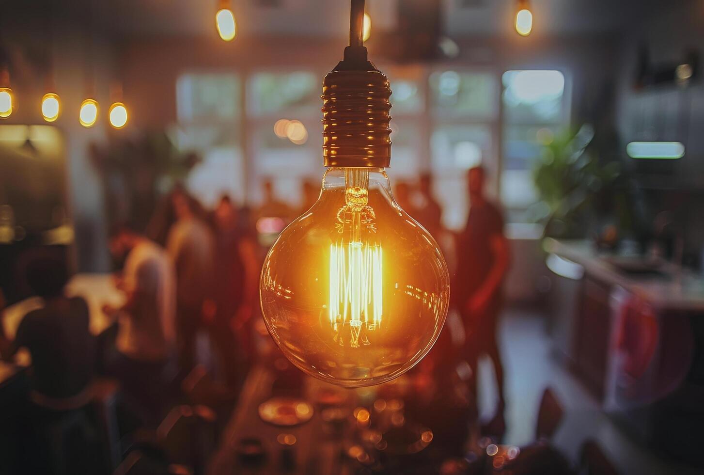 ai generato leggero lampadina sospeso a partire dal soffitto foto