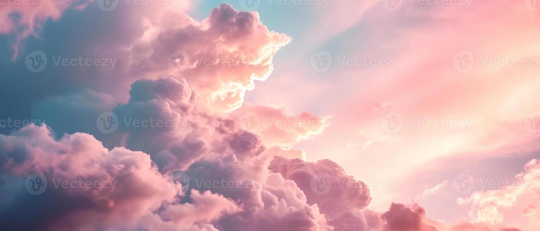 ai generato pastello rosa nuvole a tramonto cielo. morbido pastello rosa e blu tonalità dipingere un' tranquillo tramonto cielo con ondeggiante nube formazioni foto