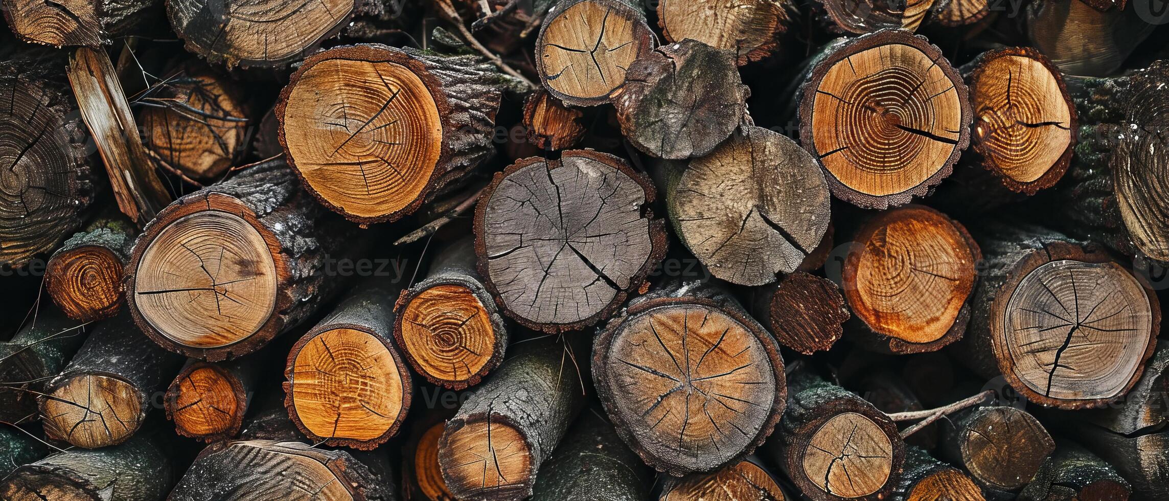 ai generato avvicinamento Visualizza di impilati legna registri, evidenziazione il intricato modelli di albero anelli e trame. foto