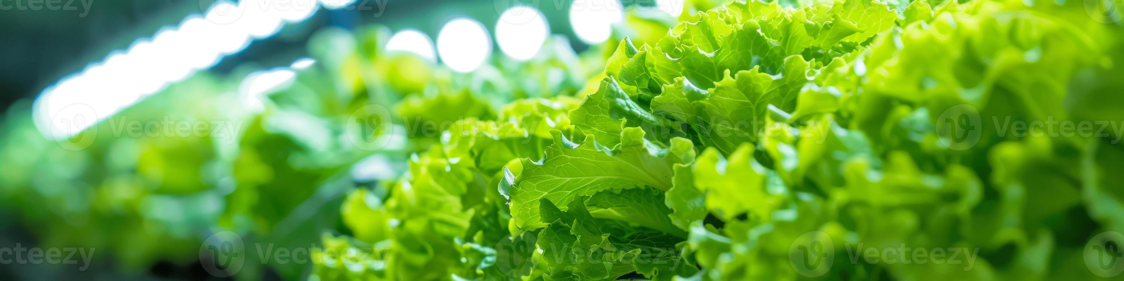 ai generato lussureggiante verde lattuga nel interno verticale azienda agricola foto