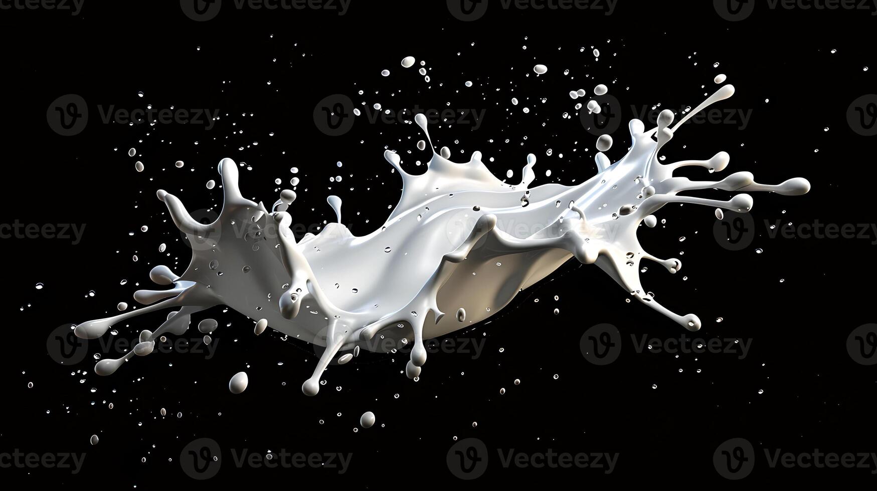 ai generato latte o bianca liquido spruzzo isolato su nero sfondo foto