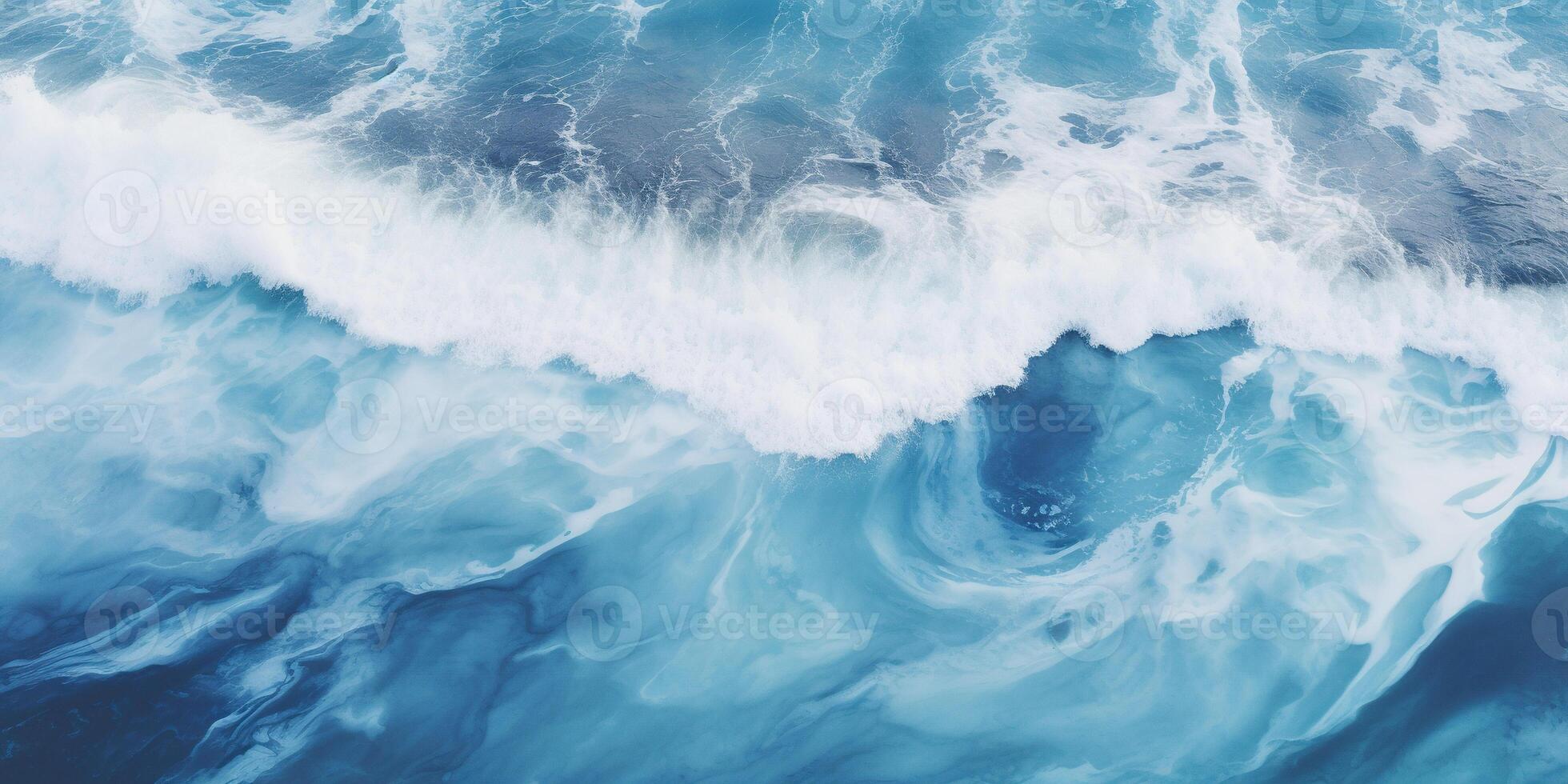 ai generato astratto blu oceano onde Crashing con bianca schiuma e spruzzi sfondo. h2o espressivo, artistico, modello struttura sfondo fondale foto