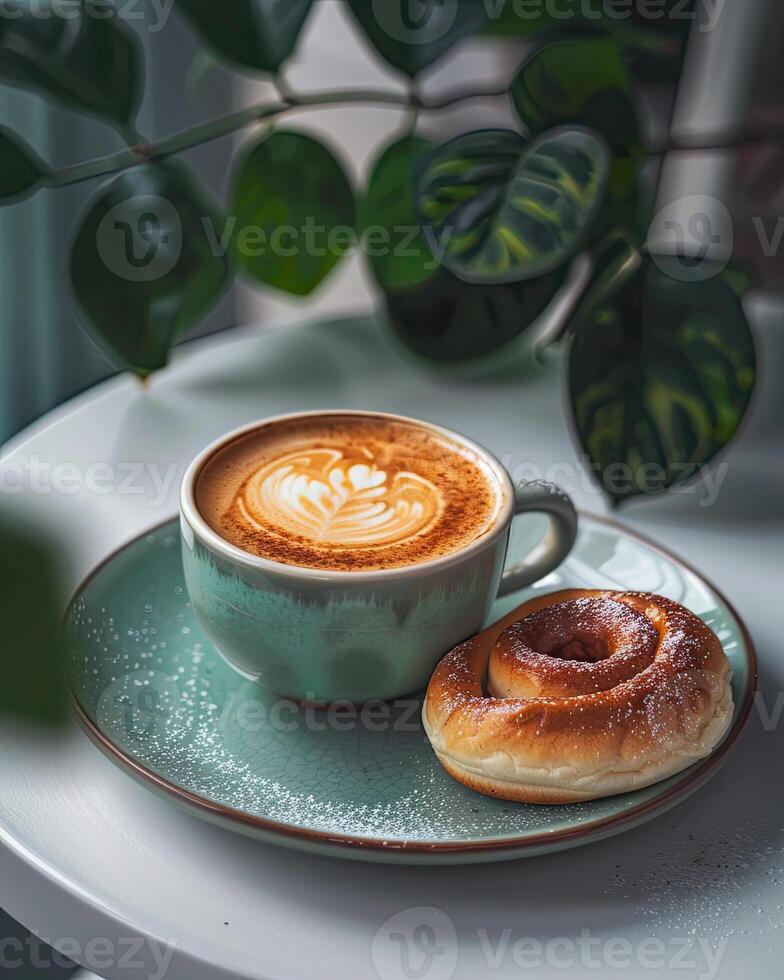 ai generato un' tazza di cappuccino con un' ciambella foto