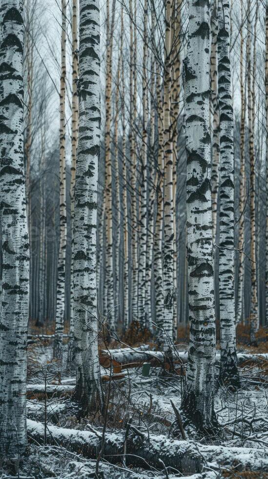 ai generato un' rilassante foresta di bianca betulle foto