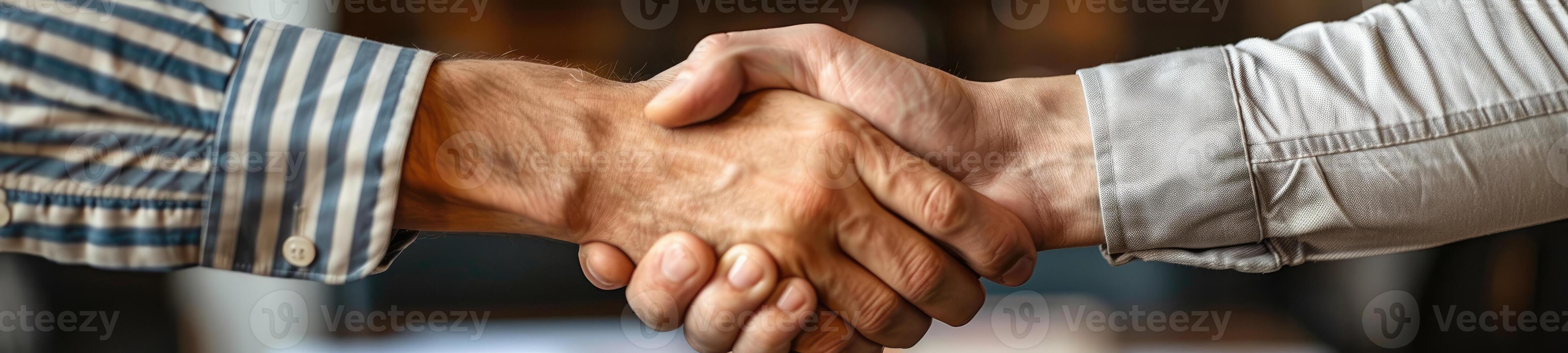 ai generato Due mani tremante mani e fabbricazione un' affare nel un ufficio foto