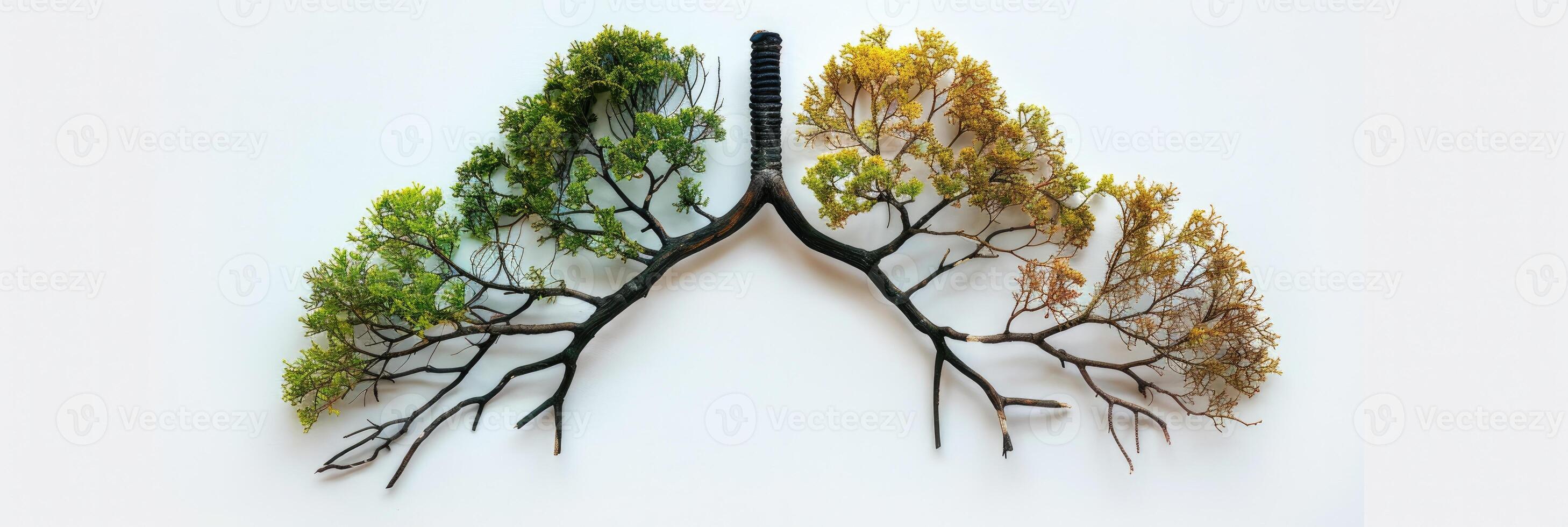 ai generato umano polmoni nel il modulo di alberi o le foglie su un' bianca sfondo foto