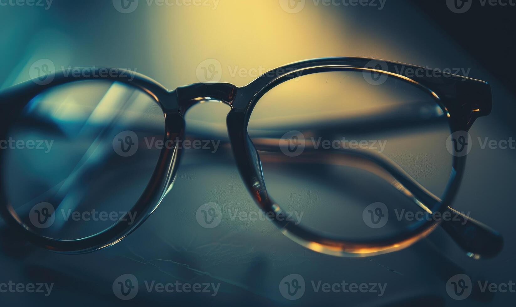 ai generato occhiali su il tavolo con filtro effetto retrò Vintage ▾ stile e morbido messa a fuoco foto