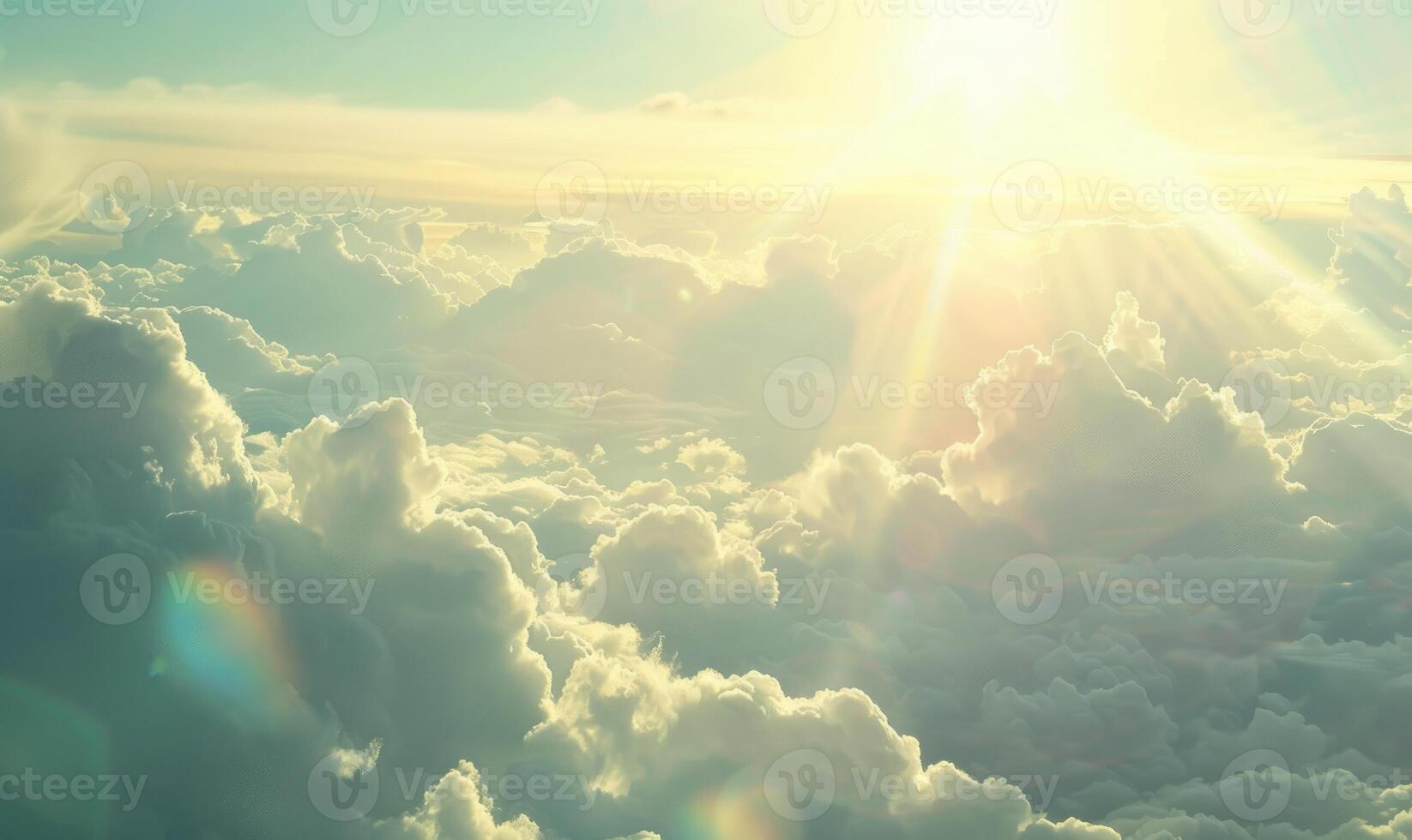 ai generato bellissimo aereo Visualizza sopra nuvole a tramonto. foto