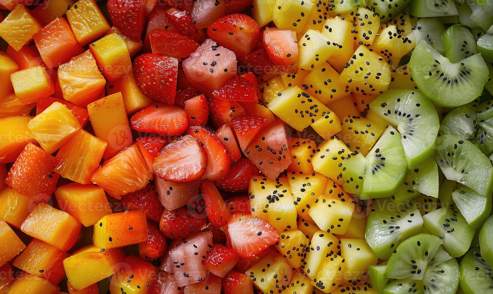 ai generato frutta insalata con fragole, kiwi, ananas e Mango foto