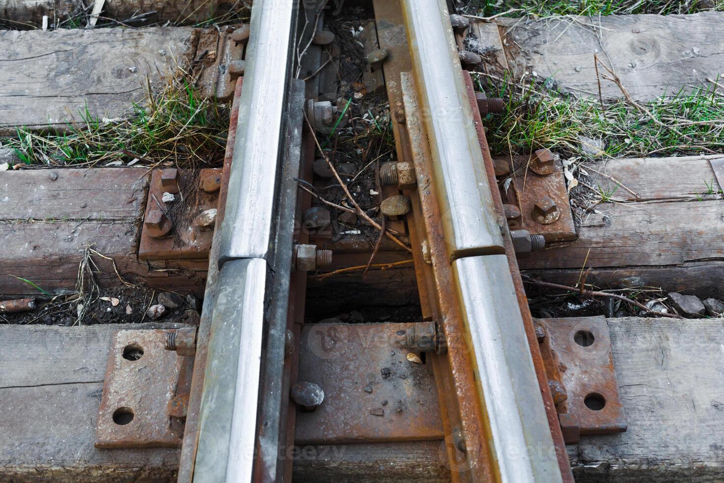 vicino su di un' Ferrovia traccia giunzione foto