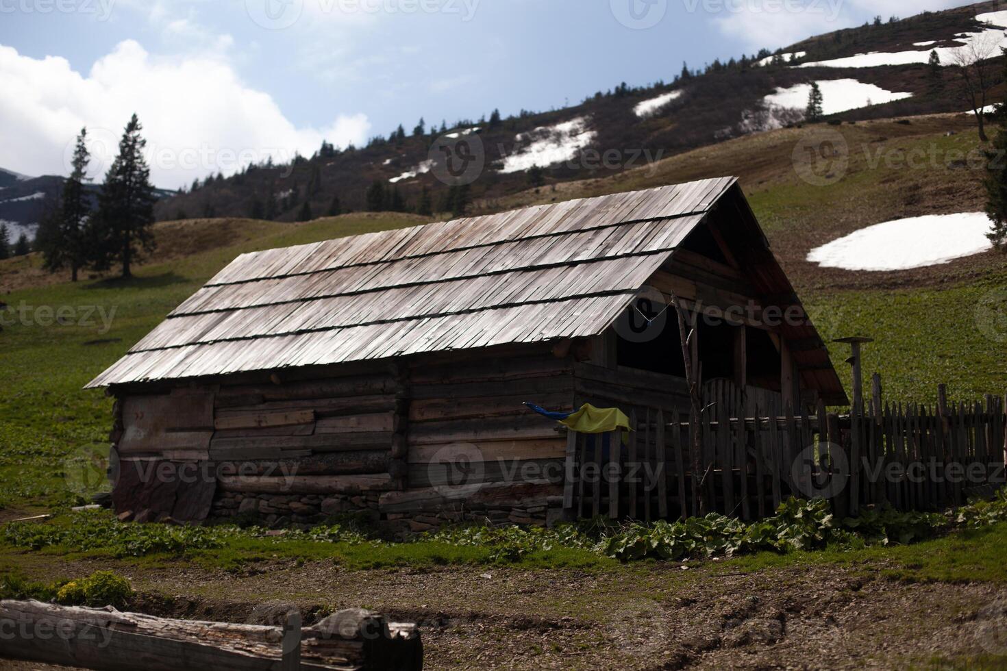 vecchio di legno Casa nel il carpazi foresta foto