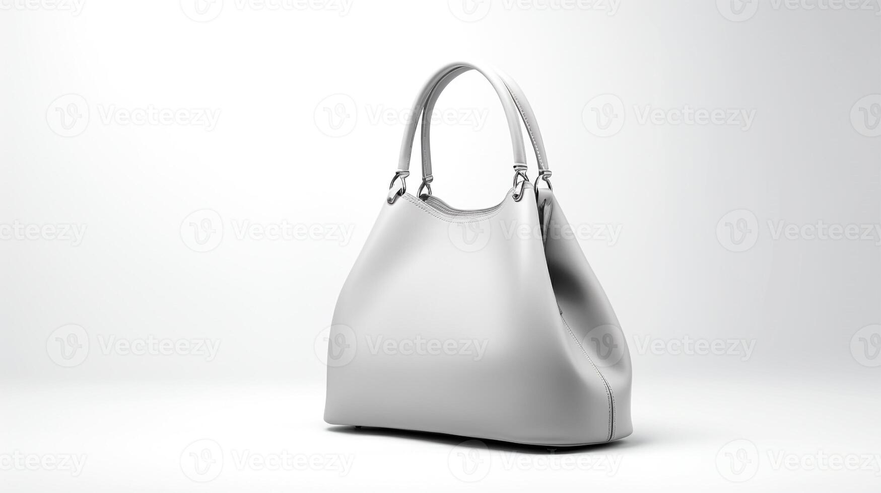 ai generato grigio hobo Borsa isolato su bianca sfondo con copia spazio per annuncio. ai generato foto