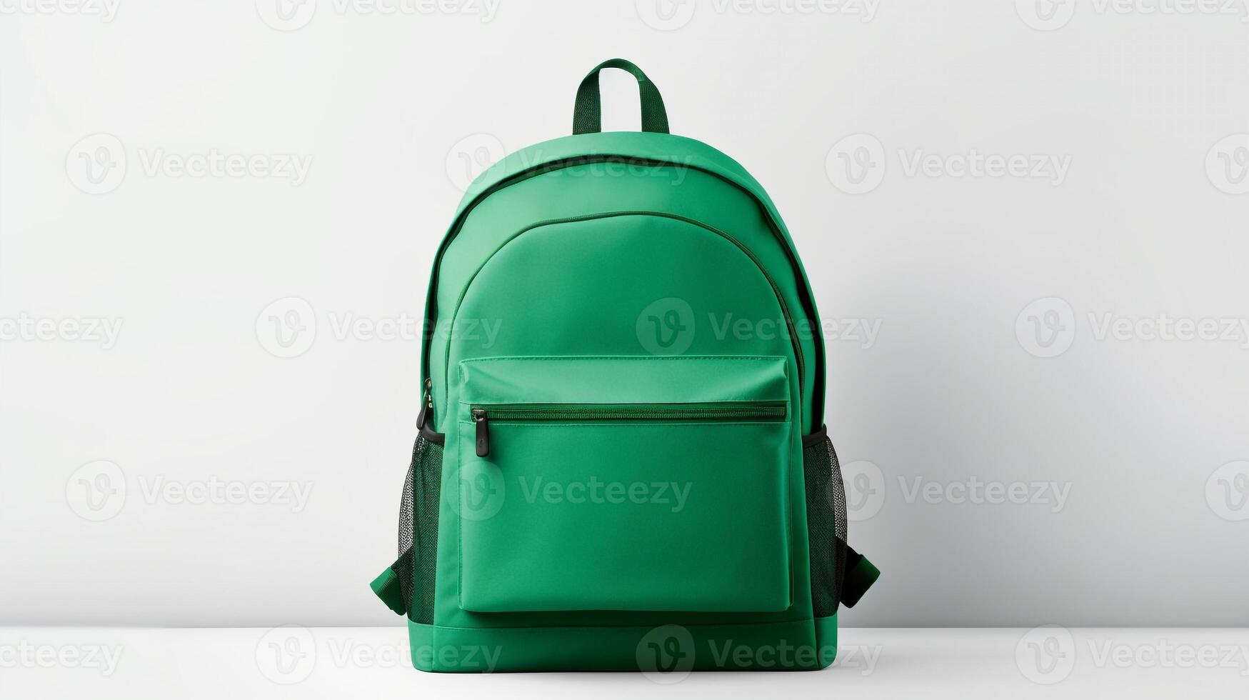 ai generato verde scuola zaino Borsa isolato su bianca sfondo con copia spazio per annuncio. ai generato foto