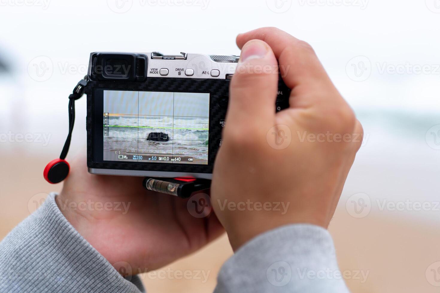 viaggiatore rendere foto Tenere mirrorless telecamera nel mano