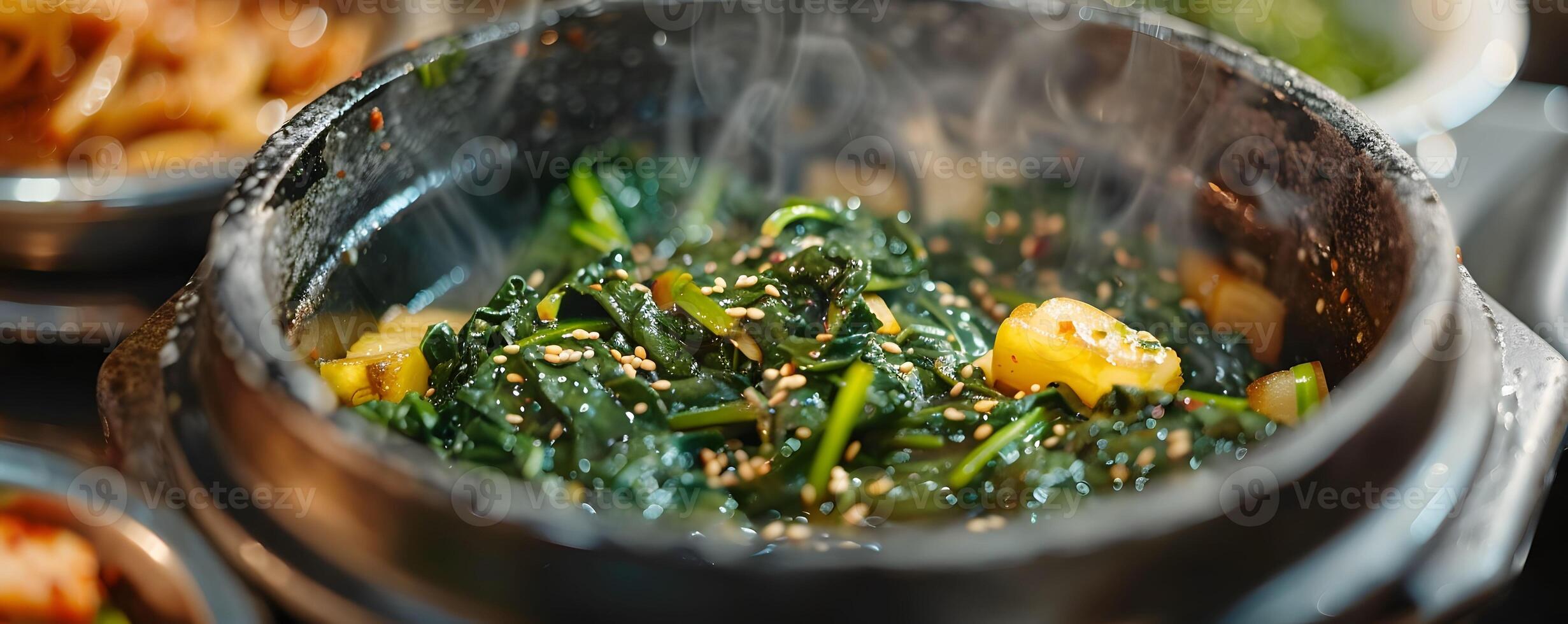 ai generato sigeumchi namul condito spinaci sesamo olio semplice lato piatto foto