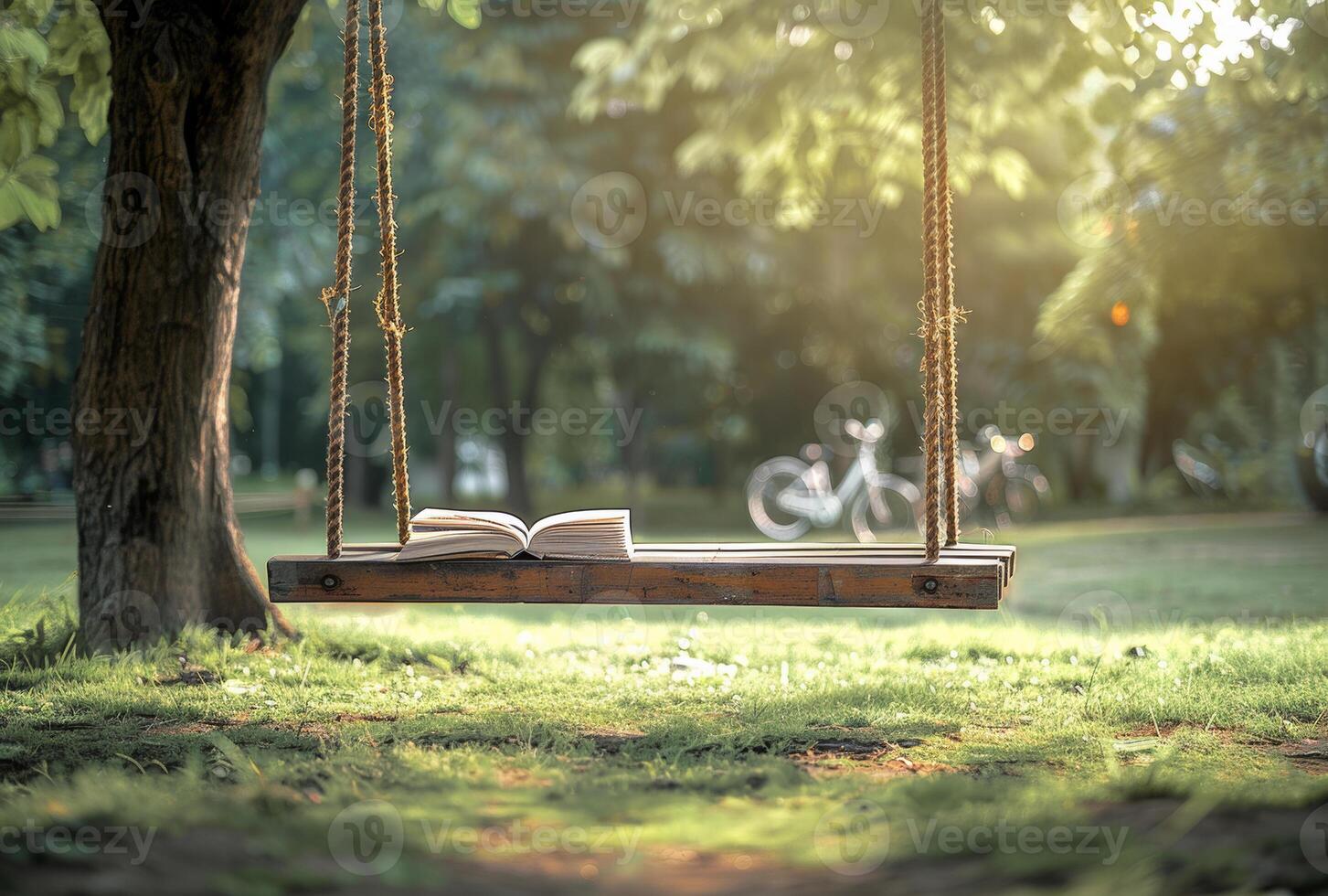 ai generato Foto de swing e libro nel il parco