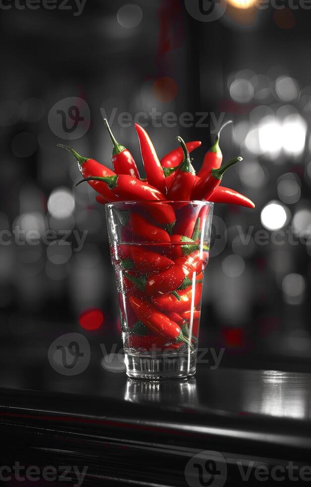 ai generato rosso caldo chili peperoni nel bicchiere foto