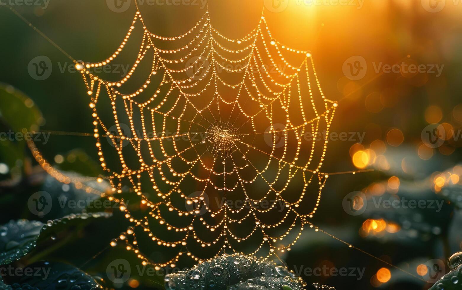 ai generato ragno ragnatela con rugiada nel il mattina foto