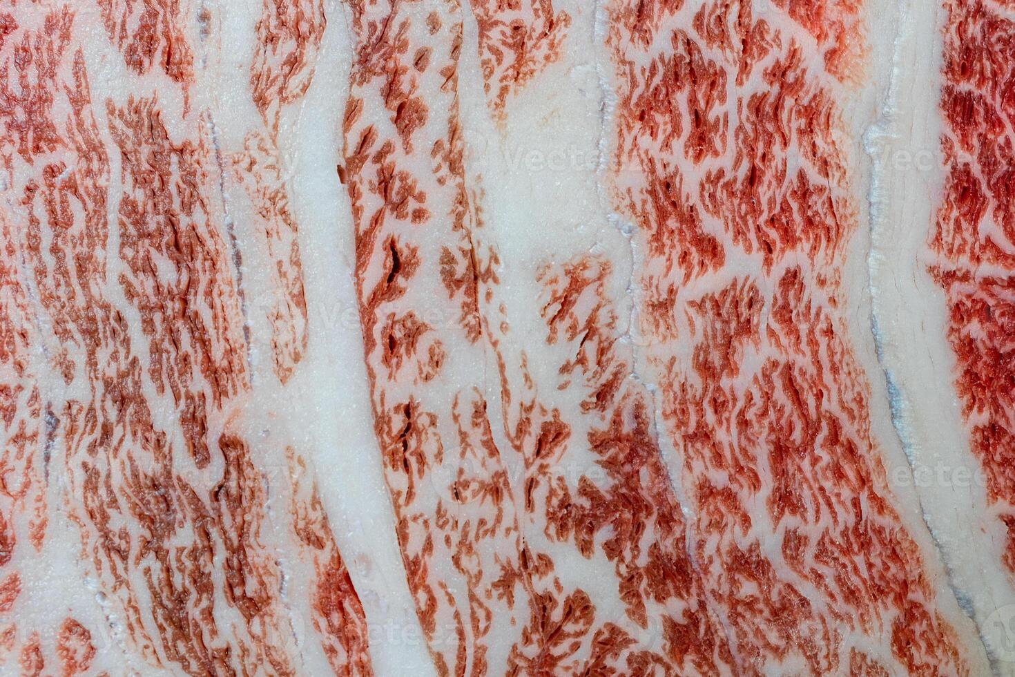 avvicinamento di a5 giapponese wagyu bistecca tagliare. foto