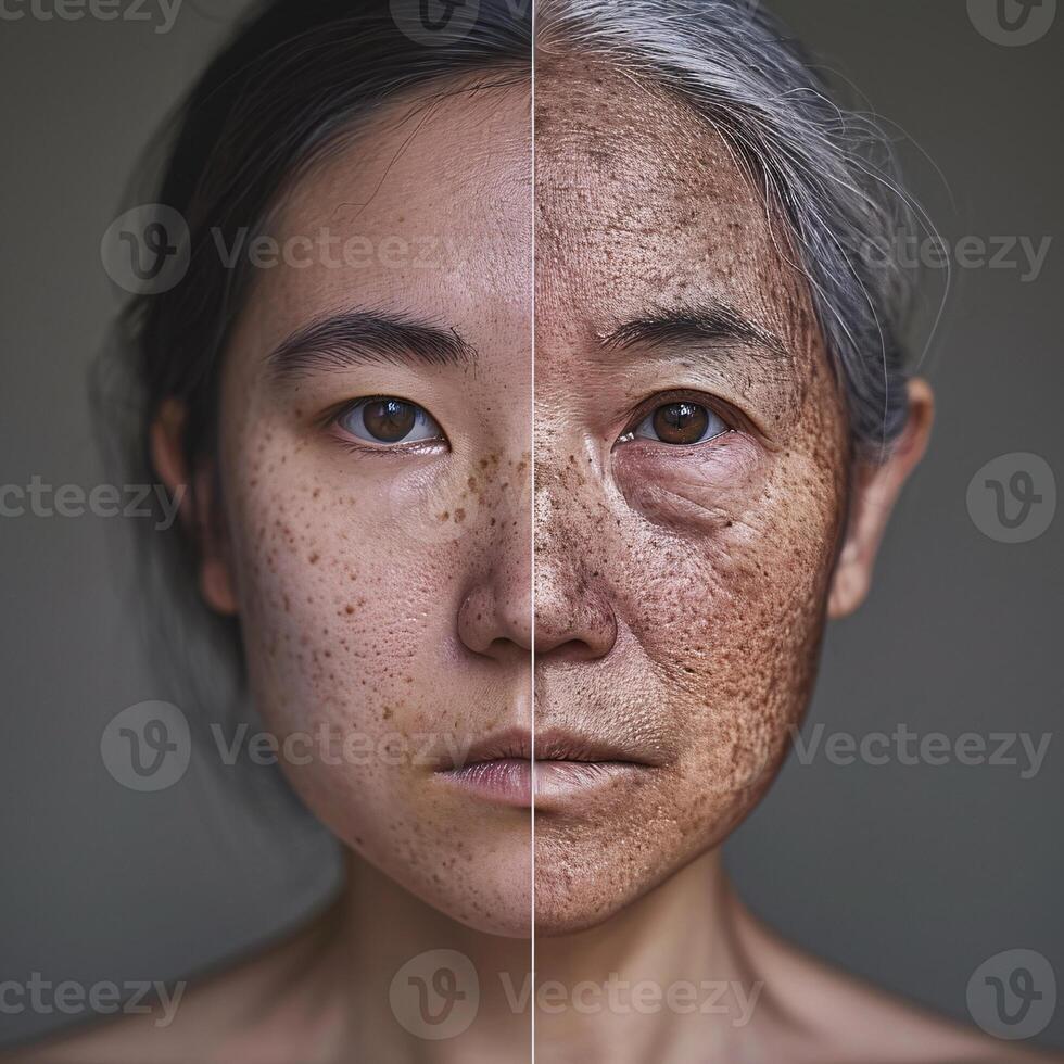 ai generato il donna su il sinistra ha un' chiaro carnagione, mentre il donna su il giusto ha un' Di Più anziano aspetto esteriore. generativo ai foto